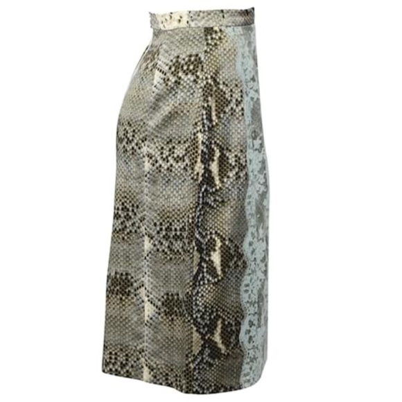 ERDEM Ari snake printed pencil skirt w/ blue lace panel, silk lining - US 8 - Picture 4 of 15